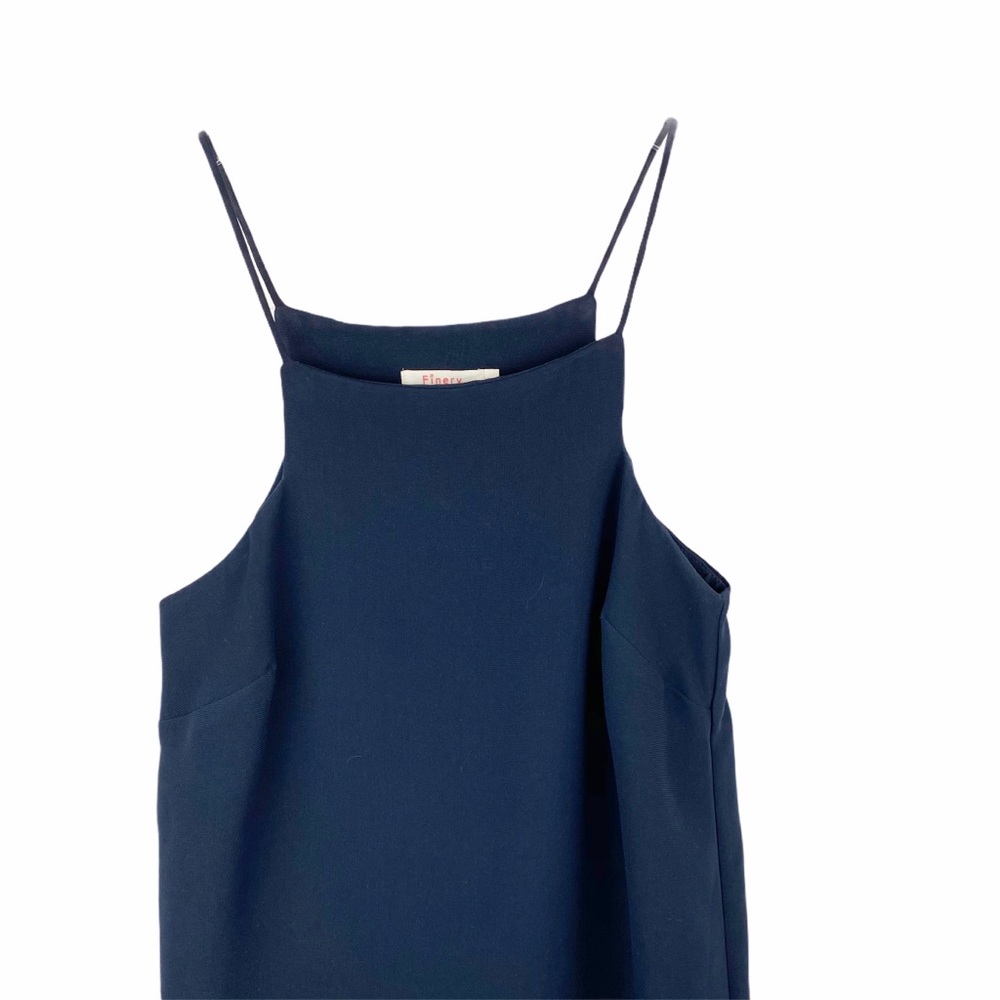 FINERY Navy Blue Sheath Ruffle Cocktail Dress 4 - Picture 3 of 5